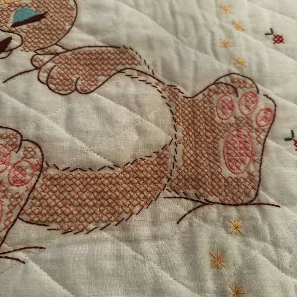 Vintage Cross Stitch Sleeping Bear Sweet Dreams Crib Blanket